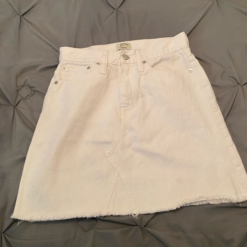 J.Crew‎ Denim Mini Skirt Womens 24 Off White  Raw Hem High Rise